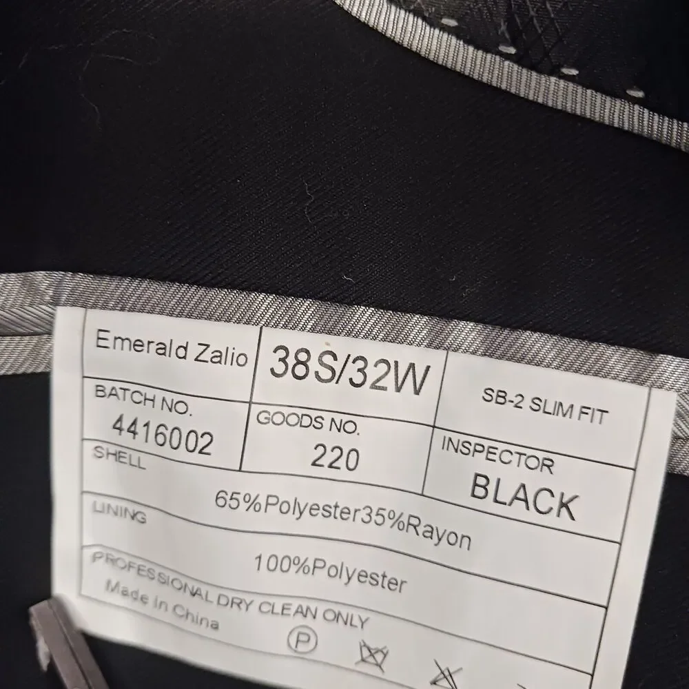 Emerald‎ Zalio Black Men's Professional Blazer 38S / 33W BLACK SB2-Slim Fit